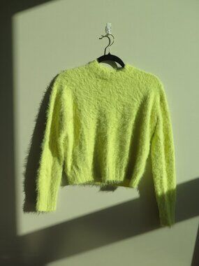 NEUW Neon Lime Fuzzy Sweater Alpaca Blend Knit Size S